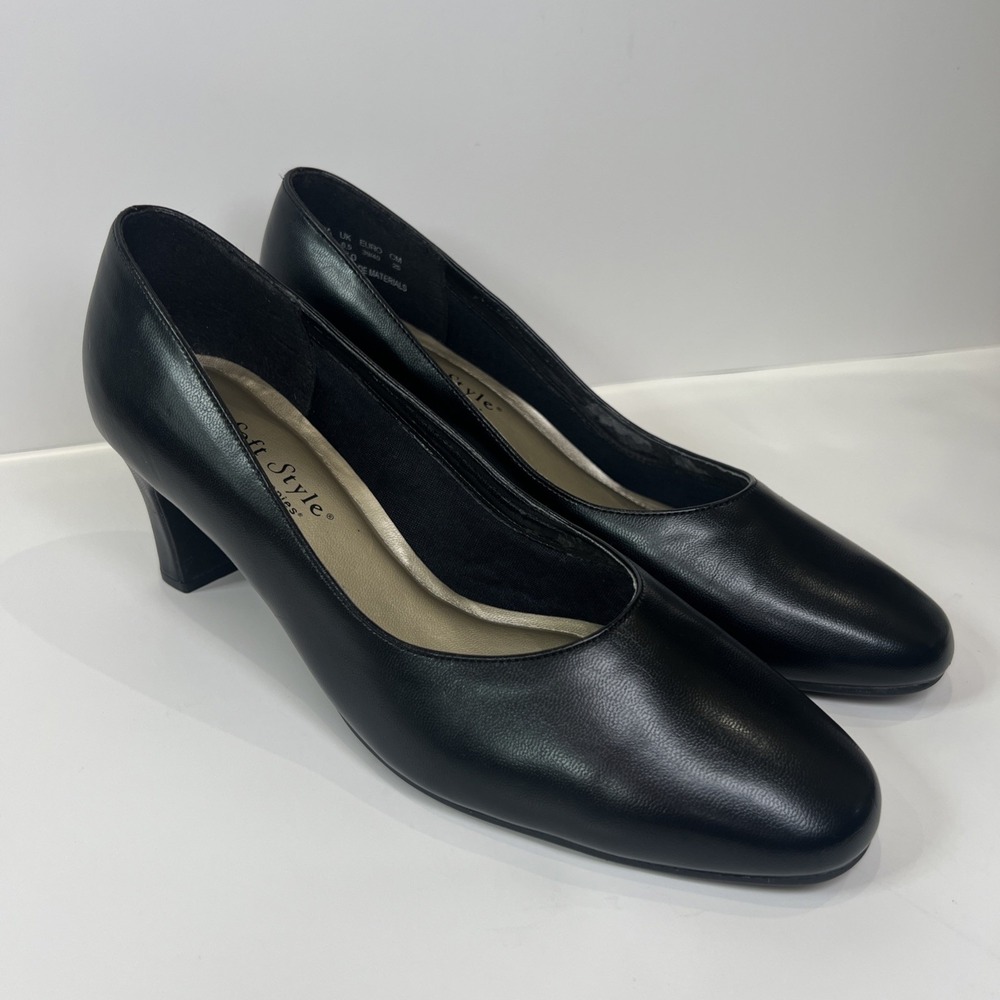 Soft Style Hush Puppies Black Pumps Womens 8.5W Wide Comfort Career Dress Heels - Picture 3 of 16